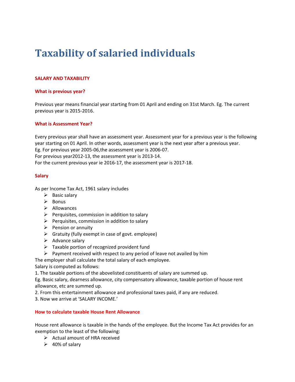 Taxability of Salaried Individuals