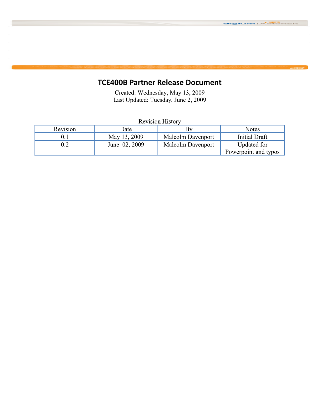 TCE400B Partner Release Document