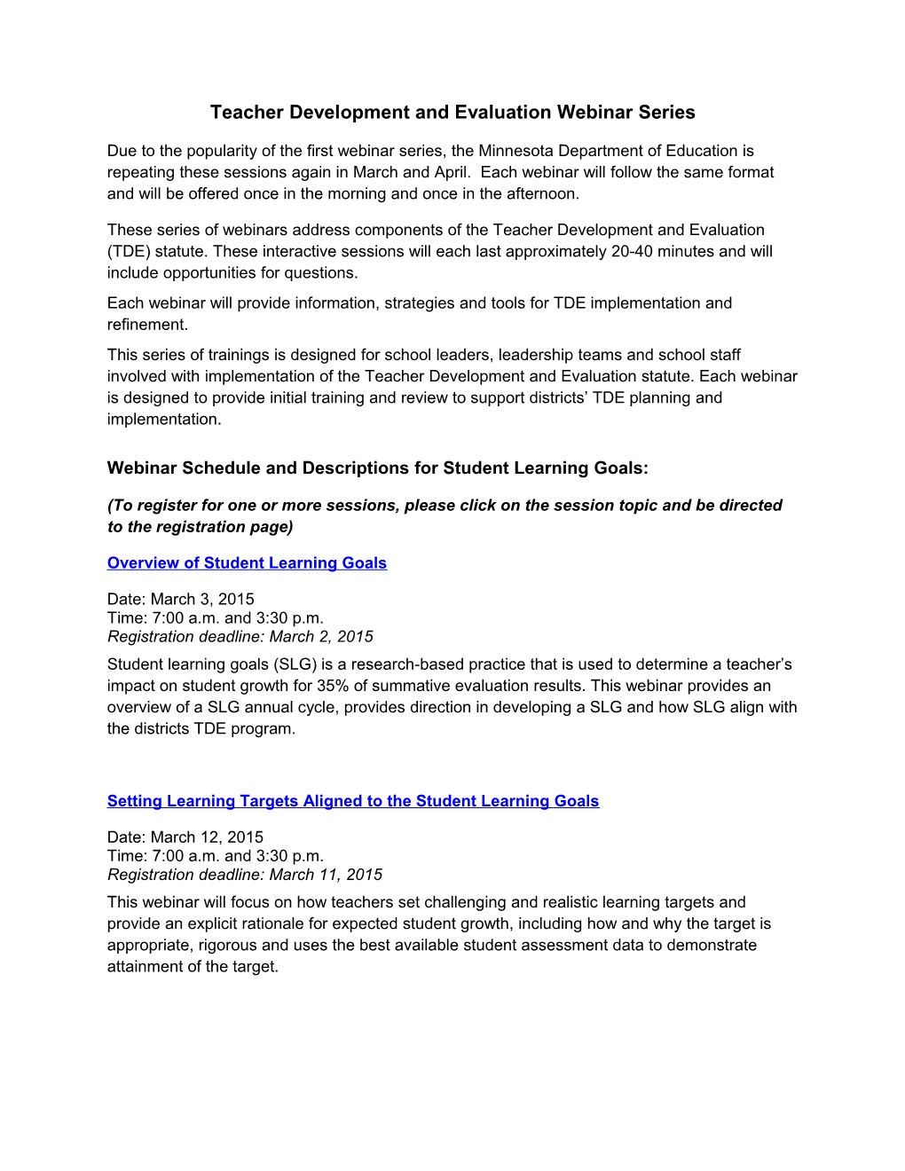 Teacher Development and Evaluation Webinar Series
