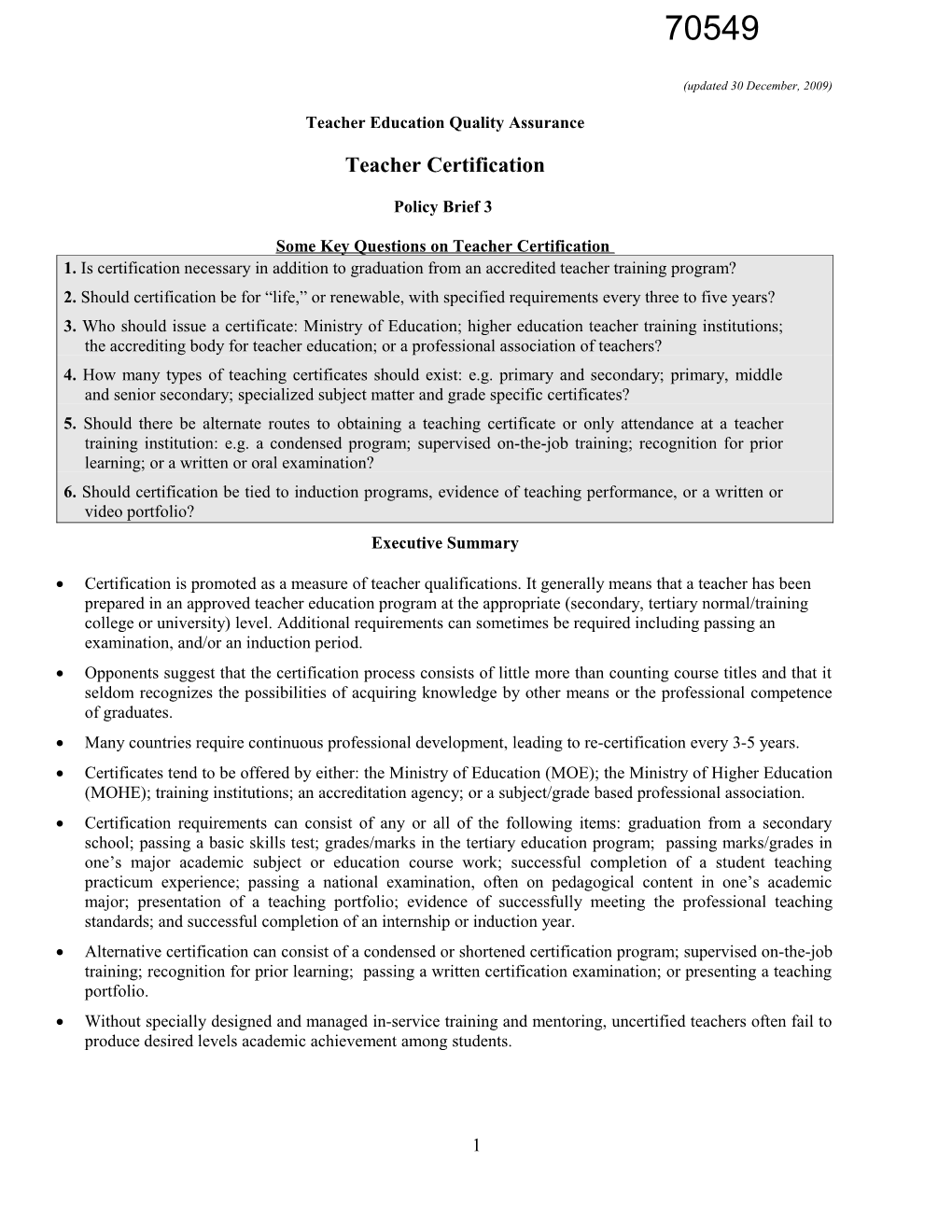 Teacher Education Quality Assurance