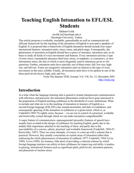 Teaching English Intonation to EFL/ESL Students