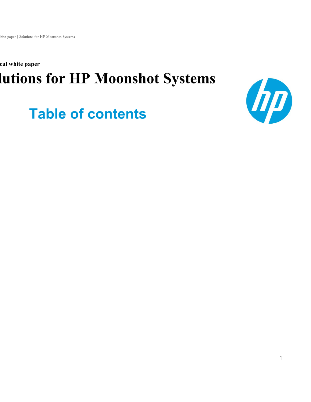 Technical White Paper Solutions for HP Moonshot Systems