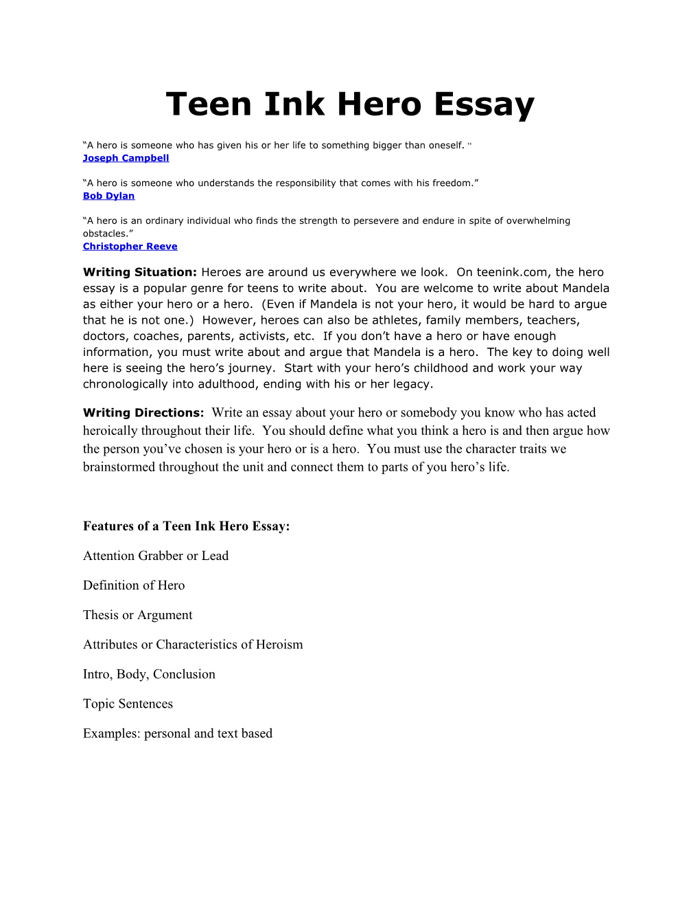 Teen Ink Hero Essay