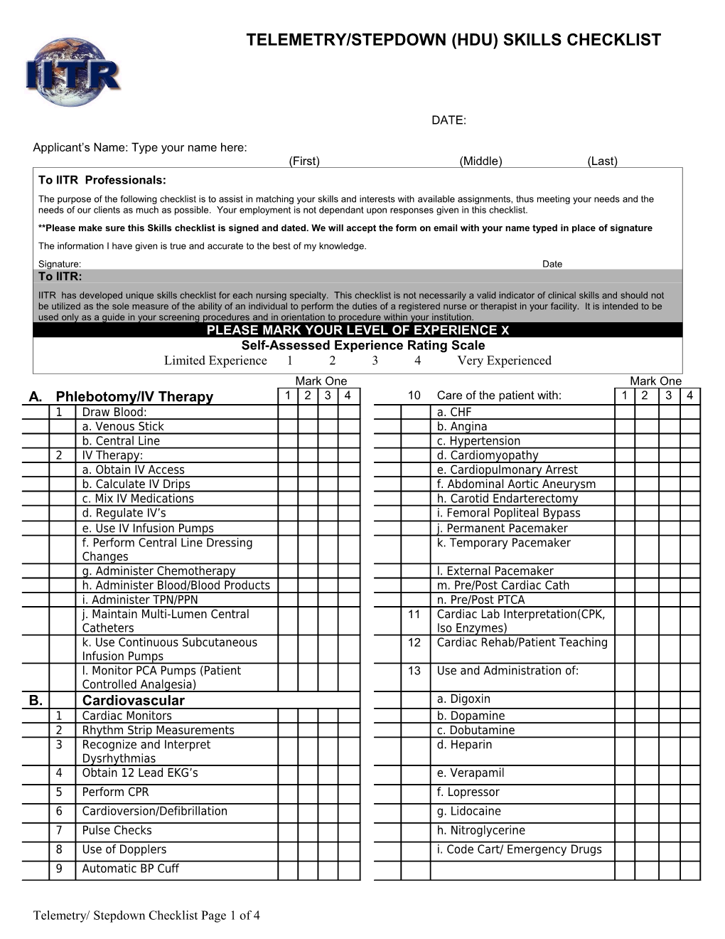 Telemetry/Stepdown (Hdu) Skills Checklist