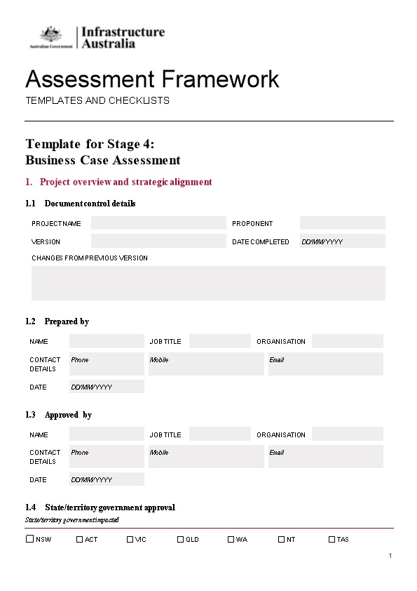 Template for Stage 4:Business Case Assessment