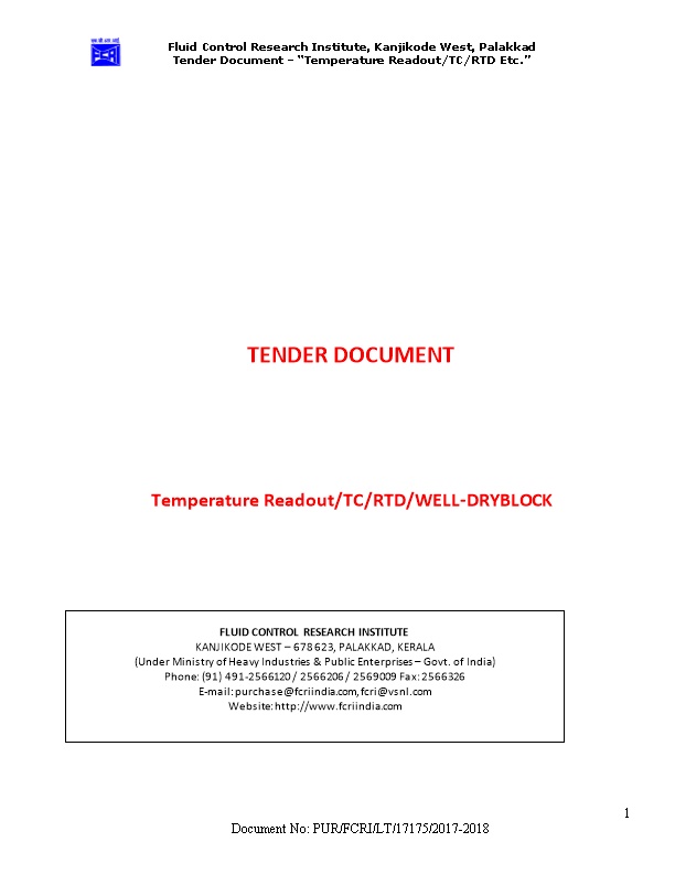 Tender Document Temperature Readout/TC/RTD Etc