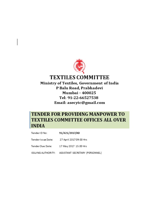 Tender for Providing Manpower to Textiles Committee Offices All Over India