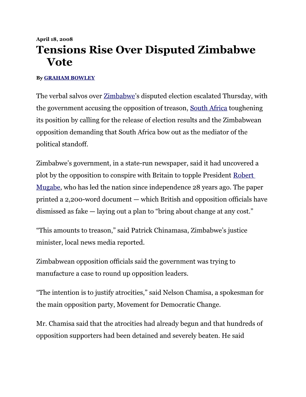 Tensions Rise Over Disputed Zimbabwe Vote