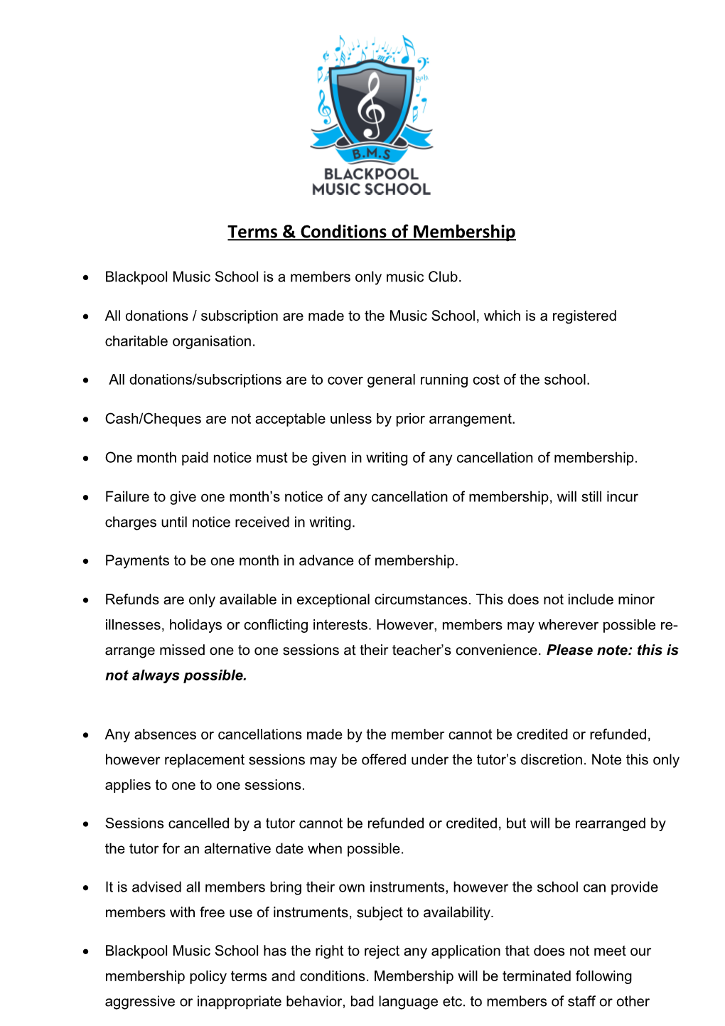 Terms & Conditions of Membership