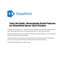 Test Lab Guide: Demonstrate Social Features for Sharepoint Server 2013 Preview