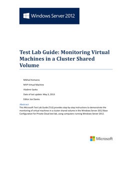 Test Lab Guide: Monitoring Virtual Machines in a Cluster Shared Volume