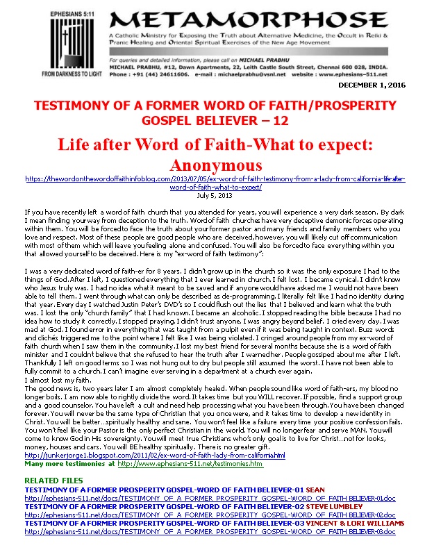 Testimony of a Former Word of Faith/Prosperity Gospel Believer 12