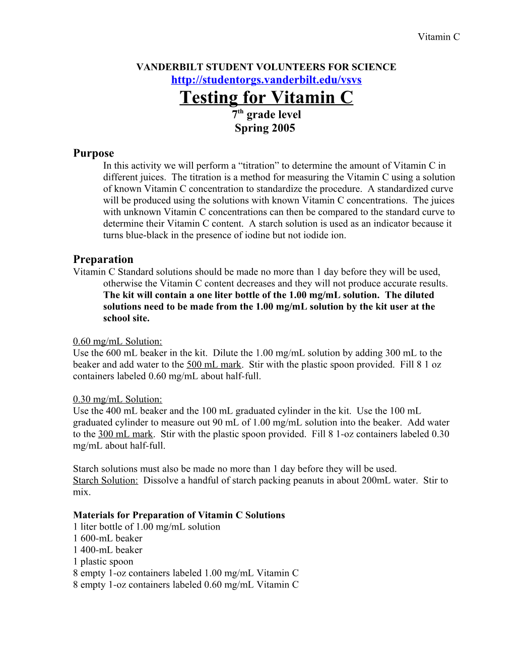 Testing for Vitamin C