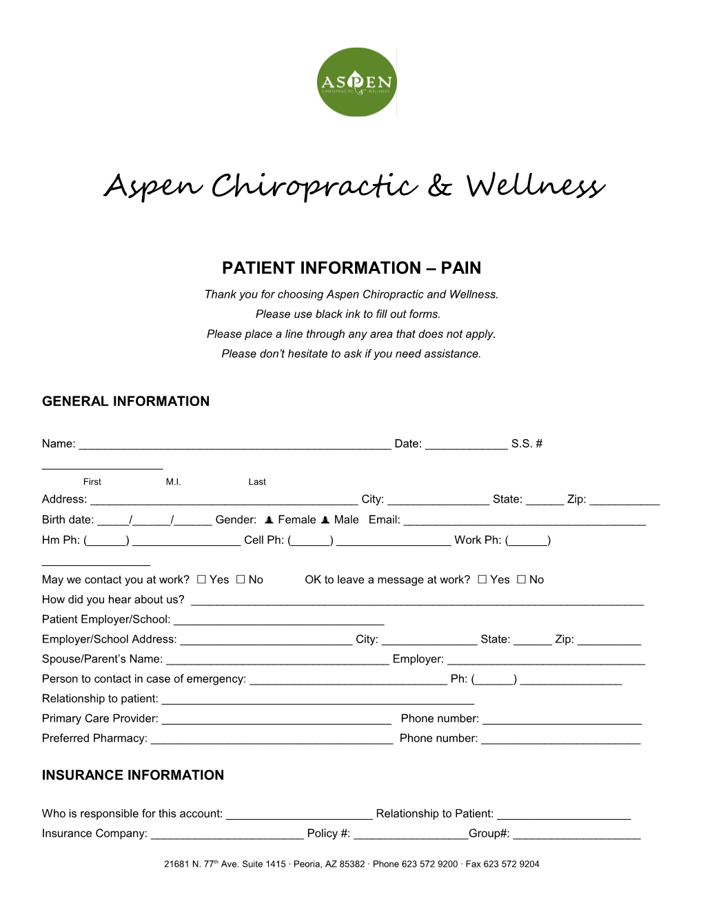 Thank You for Choosing Aspen Chiropractic and Wellness