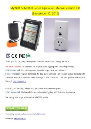 Thank You for Choosing the Mywatt SEM3000 Series Smart Energy Monitor