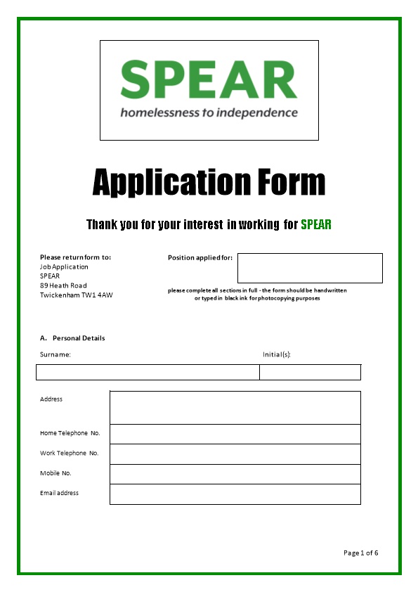 Thank You for Your Interest in Working for SPEAR