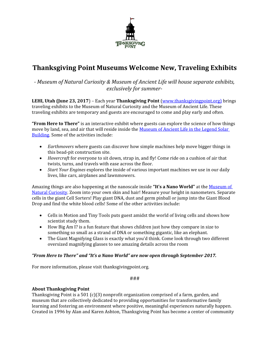 Thanksgiving Pointmuseums Welcome New, Traveling Exhibits