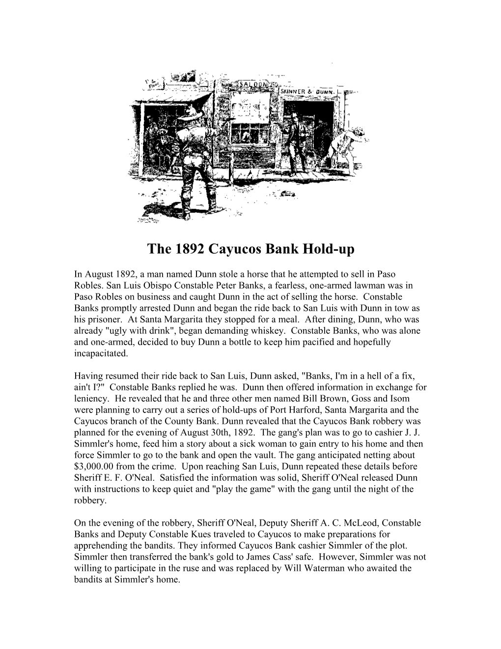 The 1892 Cayucos Bank Hold-Up