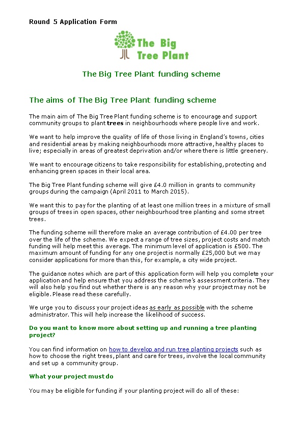 The Aims of the Big Tree Plant Funding Scheme