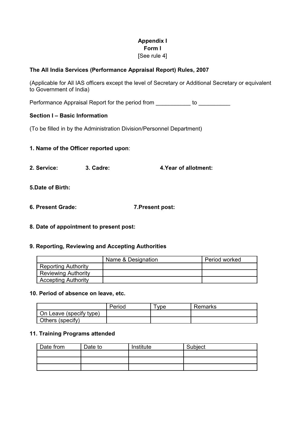 The All India Services (Performance Appraisal Report) Rules, 2007