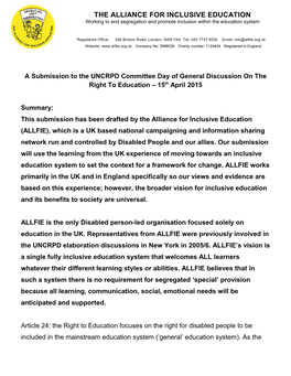 The Alliance for Inclusive Education (ALLFIE) in Word