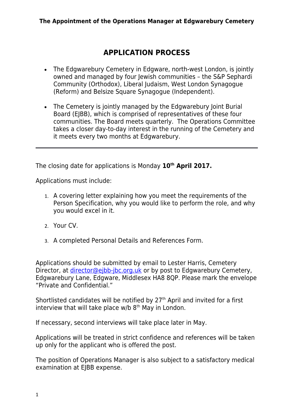 The Appointment of the Operations Manager at Edgwarebury Cemetery