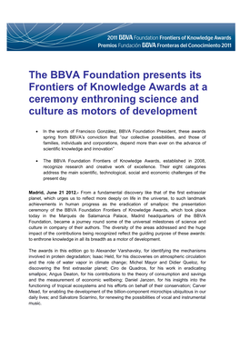 The BBVA Foundation Presents Its Frontiers of Knowledge Awards at a Ceremony Enthroning