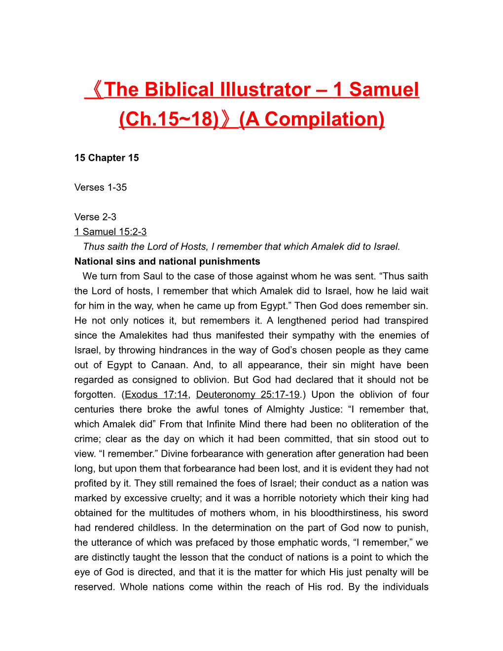 The Biblical Illustrator 1 Samuel (Ch.15 18) (A Compilation)