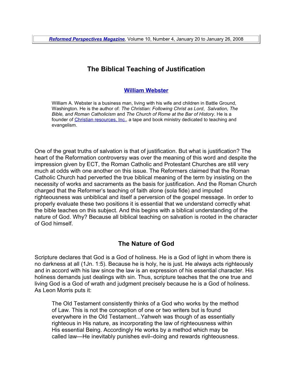 The Biblical Teaching of Justification William Webster