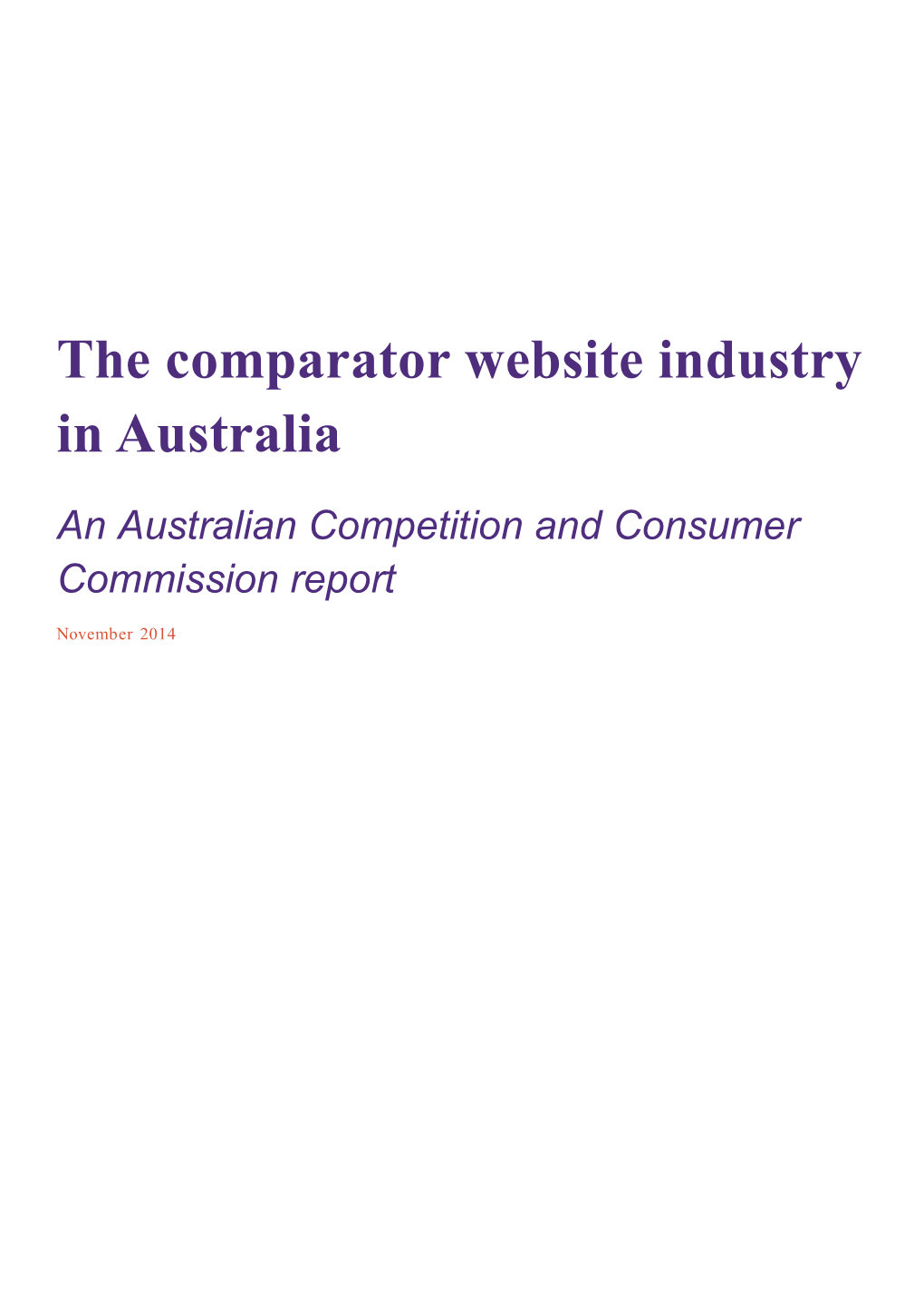 The Comparator Website Industry in Australia