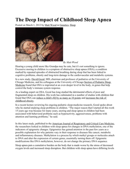 The Deep Impact of Childhood Sleepapnea