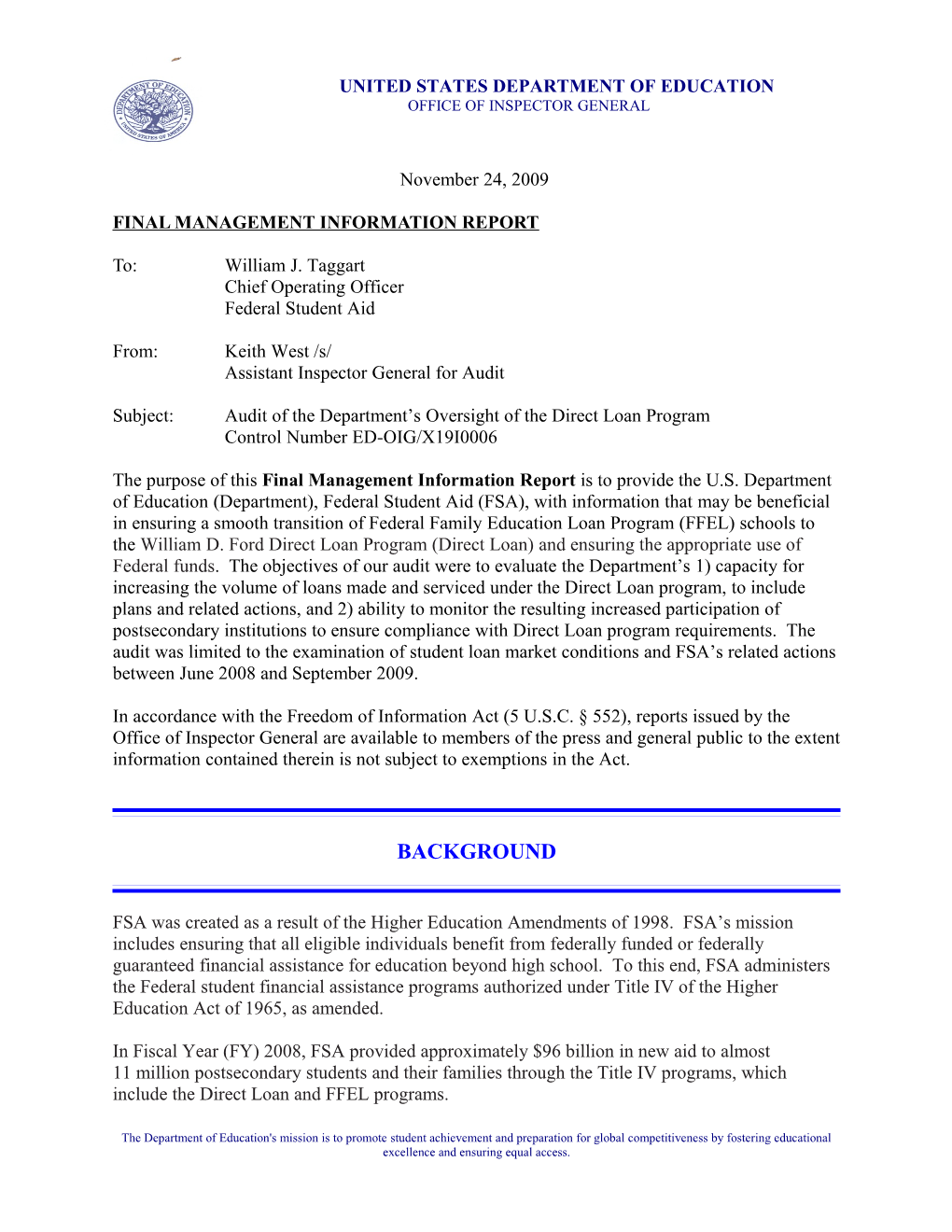 The Department S Oversight of the Direct Loan Program (MS Word)