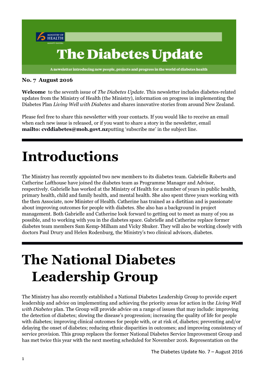 The Diabetes Update No. 7 August 2016