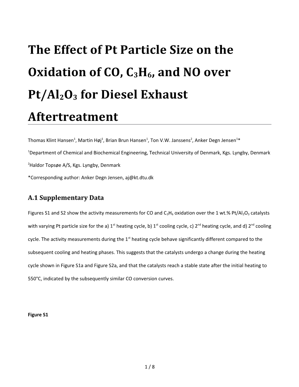 The Effect of Pt Particle Size on the Oxidation of CO, C3H6, and NO Over Pt/Al2o3 for Diesel