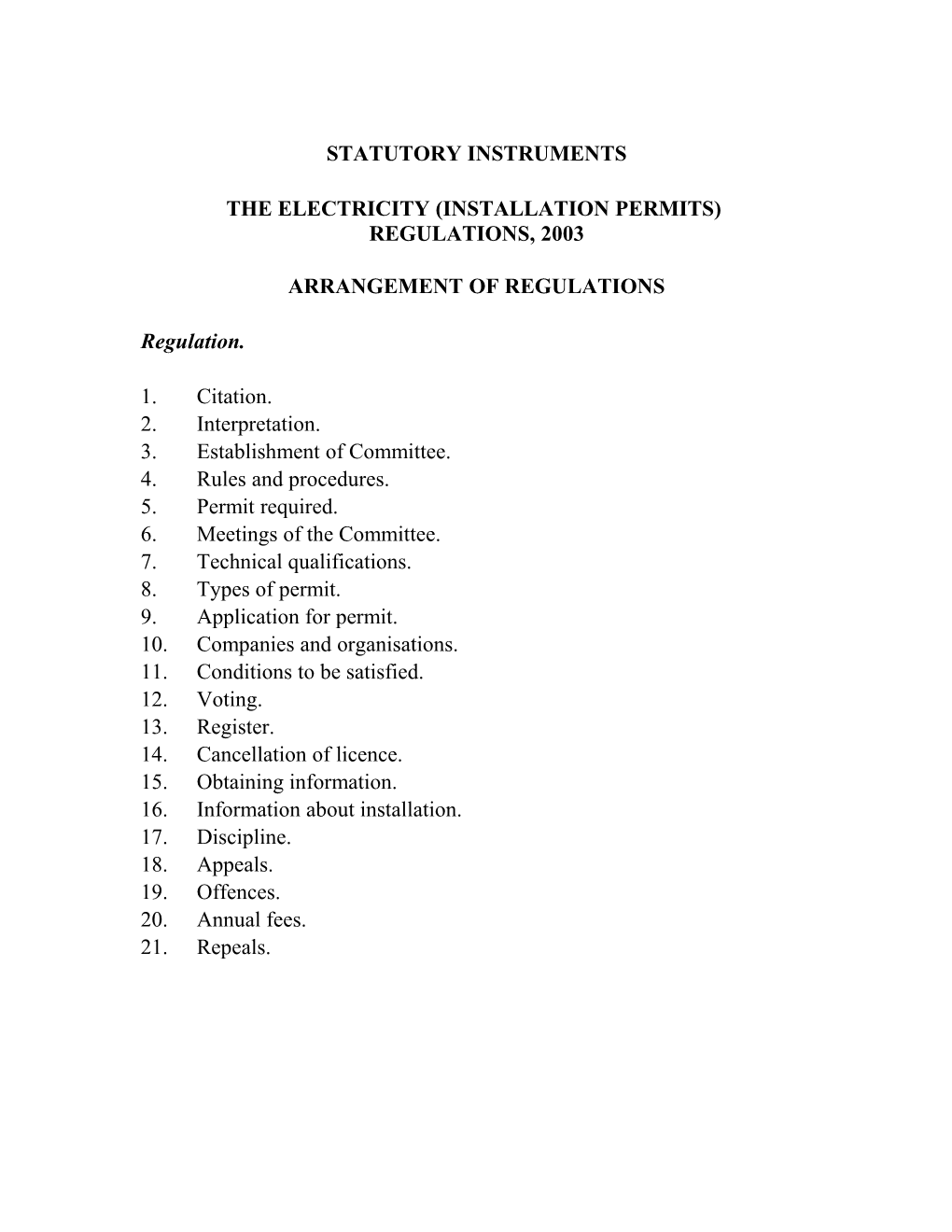 The Electricity (Installation Permits)