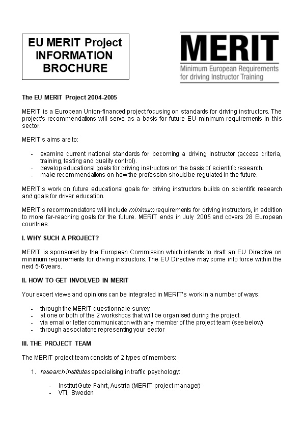The EU MERIT Project 2004-2005