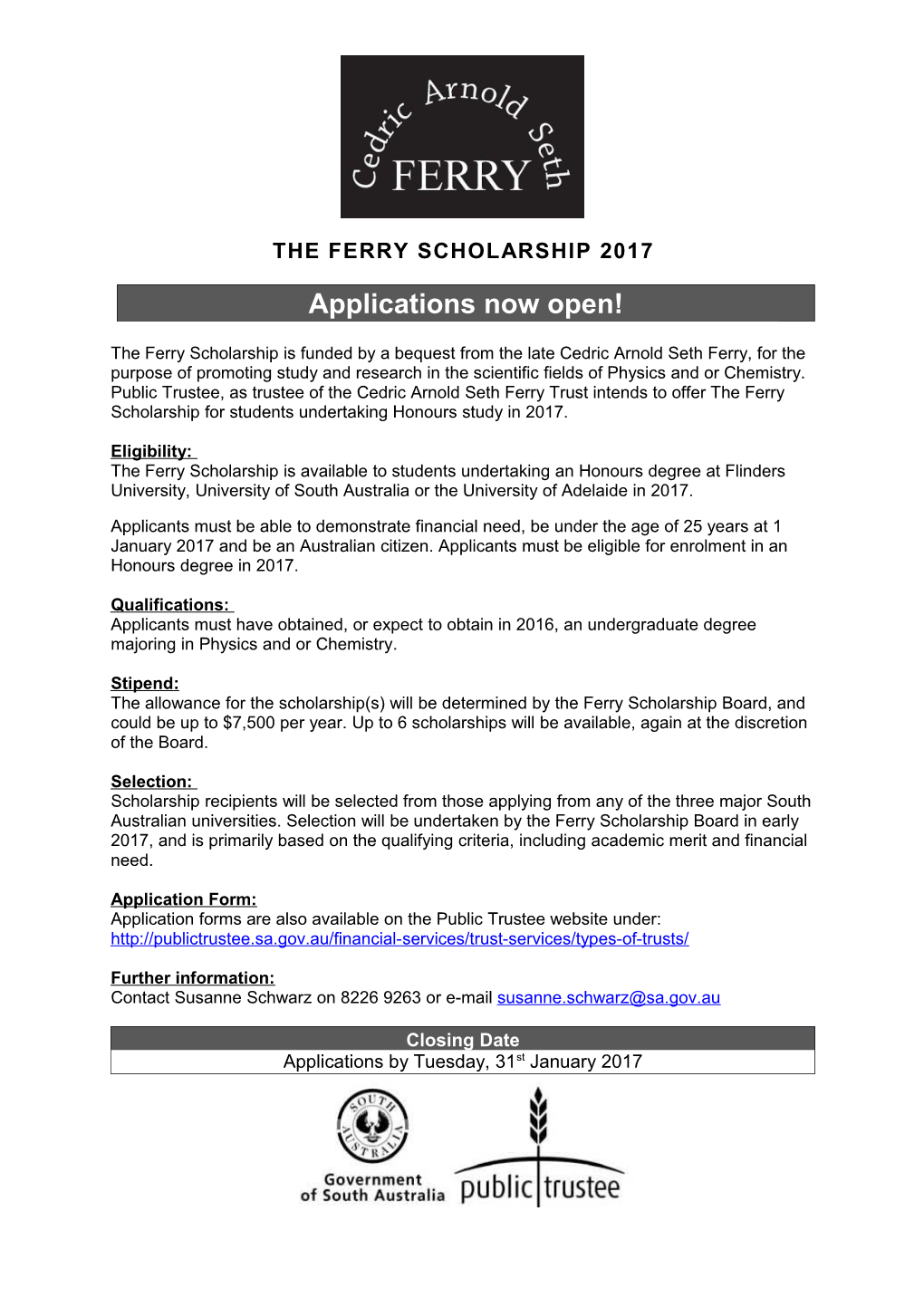 The Ferry Scholarship 2017