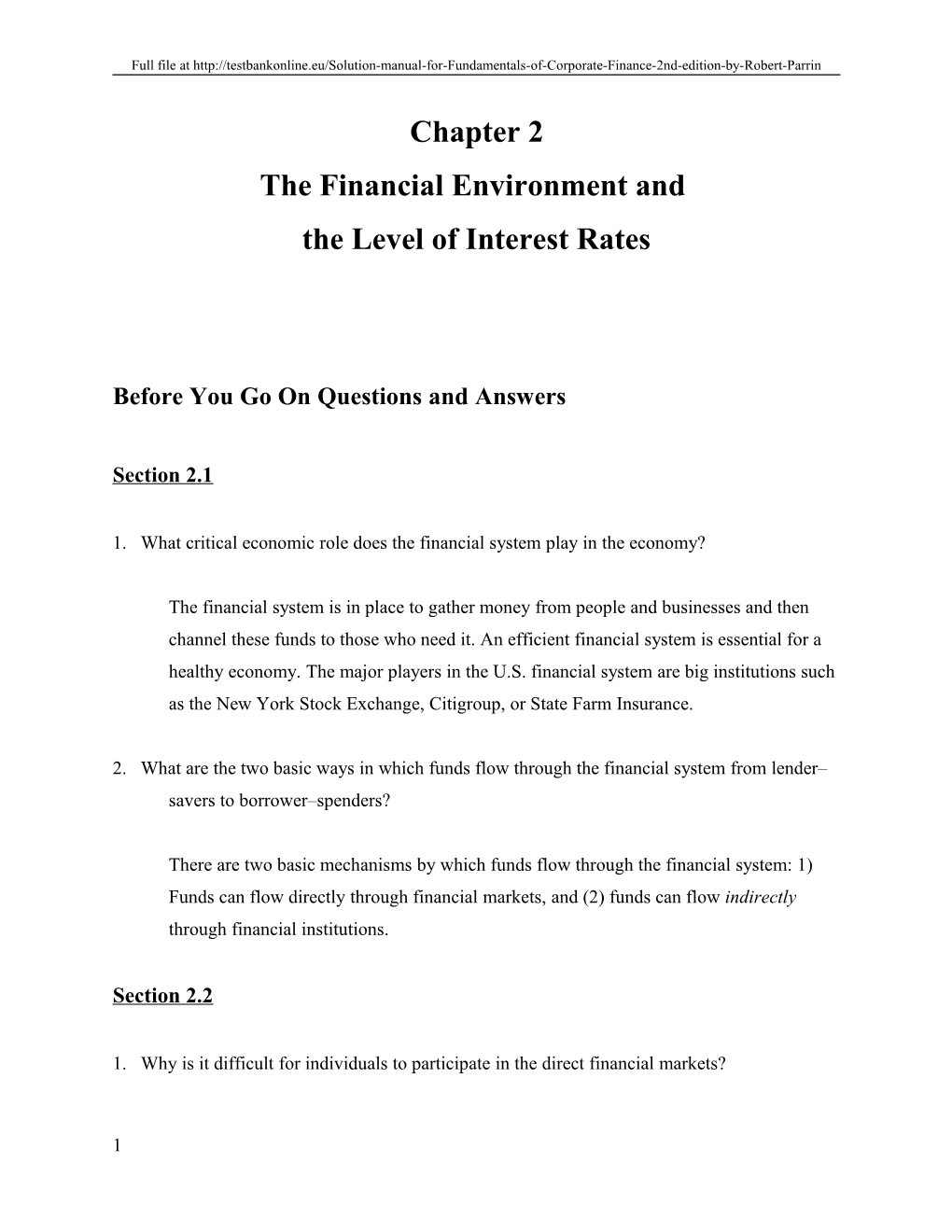 The Financial Environment and the Level of Interest Rates