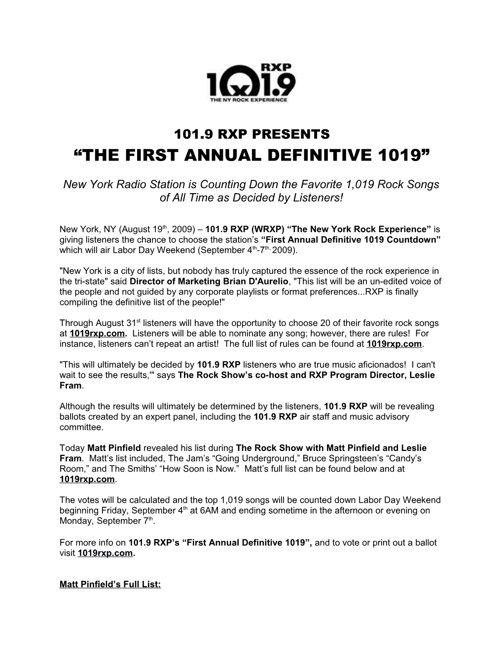 The First Annual Definitive 1019