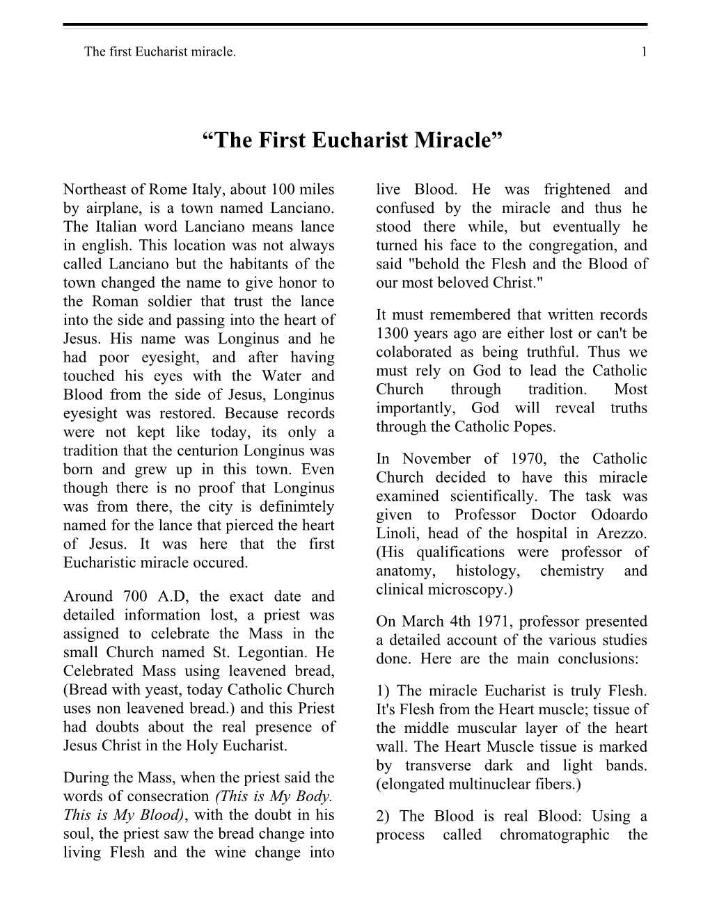 The First Eucharist Miracle