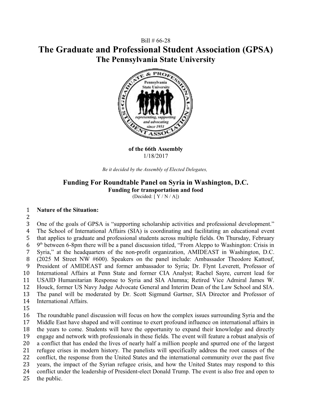 The Graduate and Professional Student Association (GPSA)