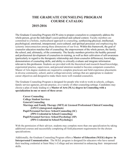 The Graduate Counseling Program Course Catalog
