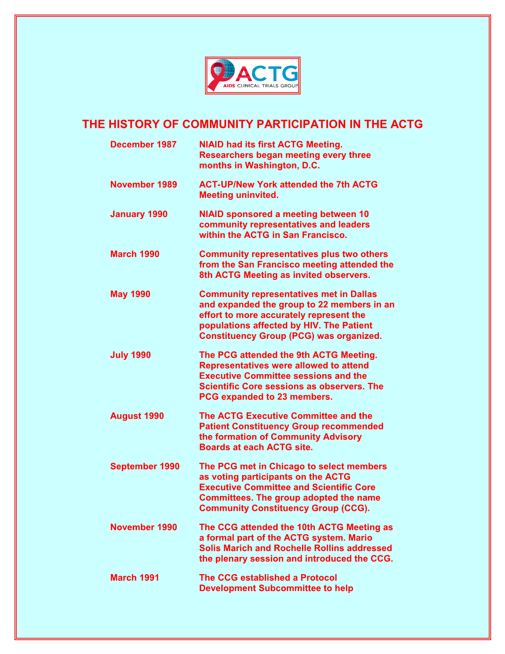 The History of the Aactg Community Constituency Group (Ccg)
