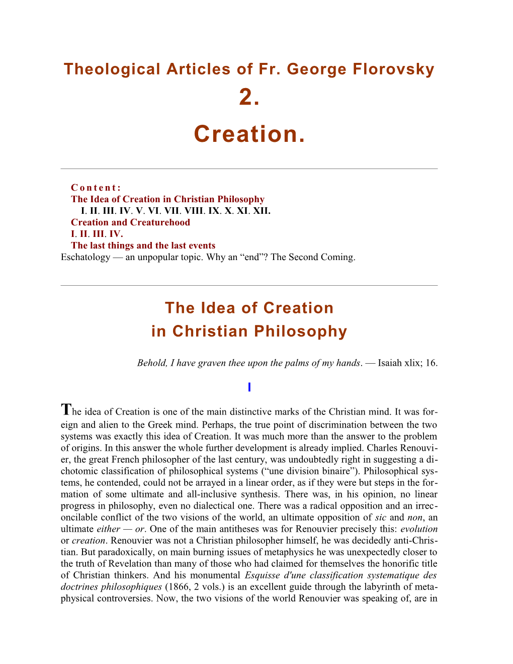 The Idea of Creation in Christian Philosophy