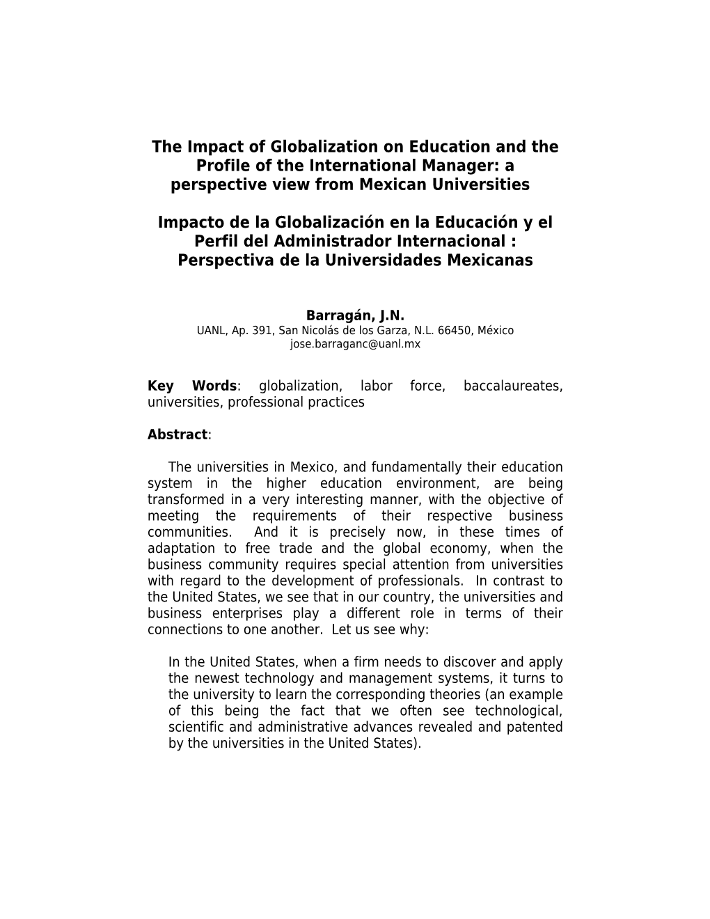 The Impact of Globalization on Education and the Profile of the International Manager