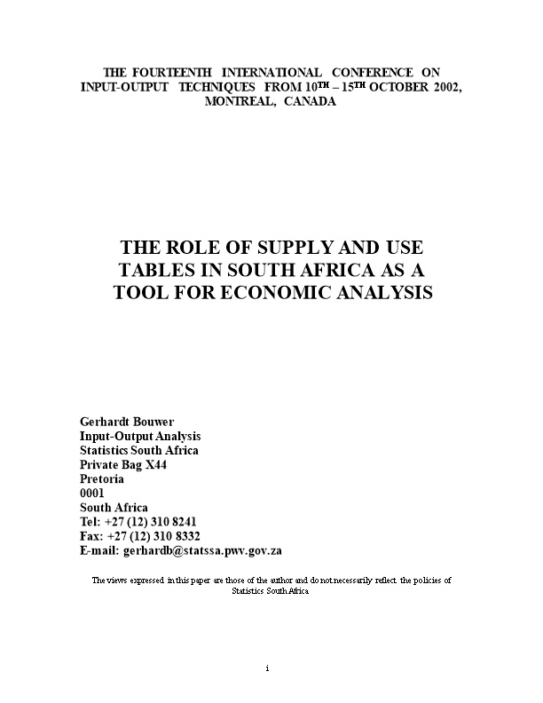 The Implementation of the Supply and Use Tables in South Africa