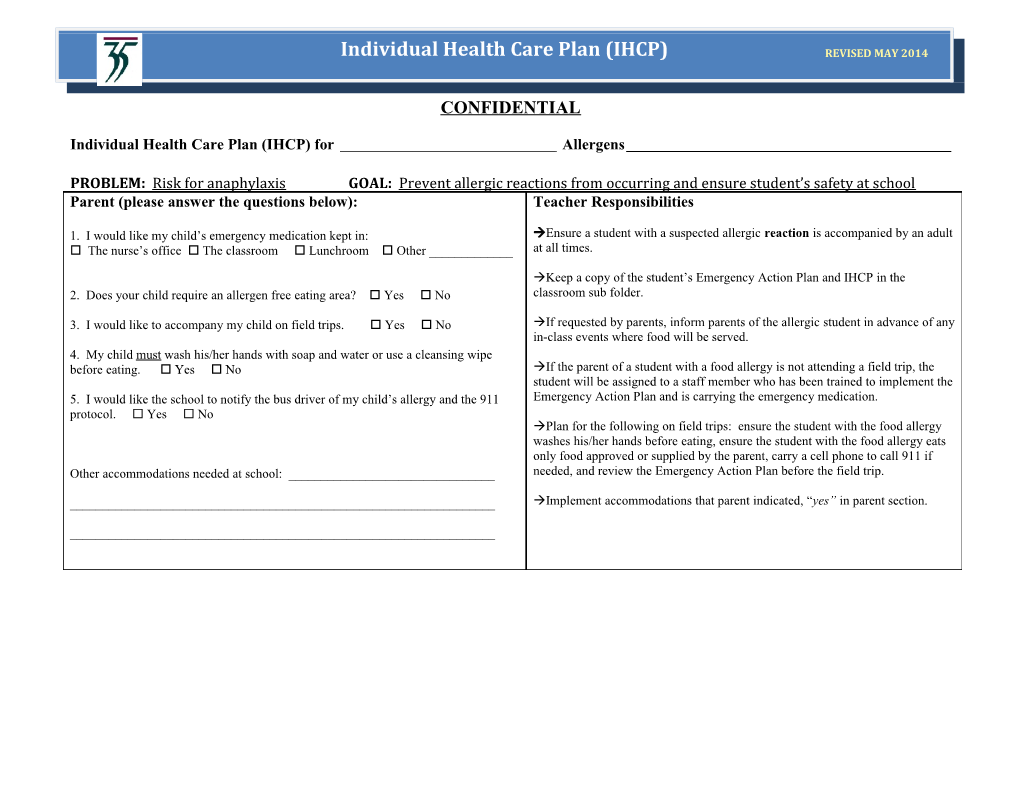 The Individual Health Care Plan Has Been Reviewed and Signed By