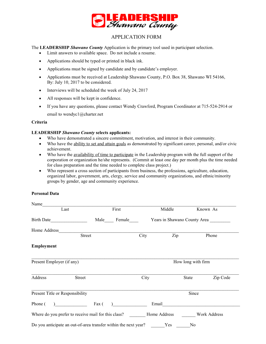 The LEADERSHIP Shawano County Application Is the Primary Tool Used in Participant Selection