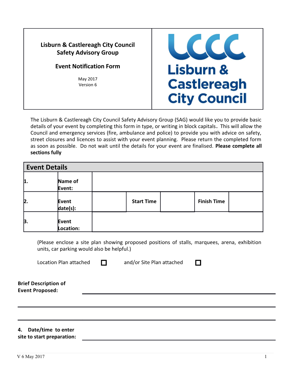 The Lisburncastlereaghcity Council Safety Advisory Group (SAG) Would Like You to Provide