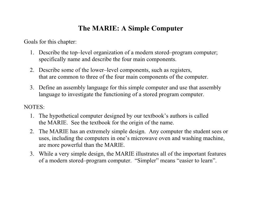 The MARIE: a Simple Computer